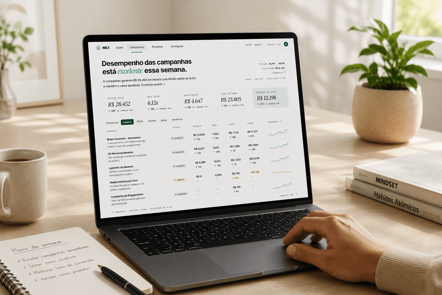 Painel NEX com desempenho de campanhas